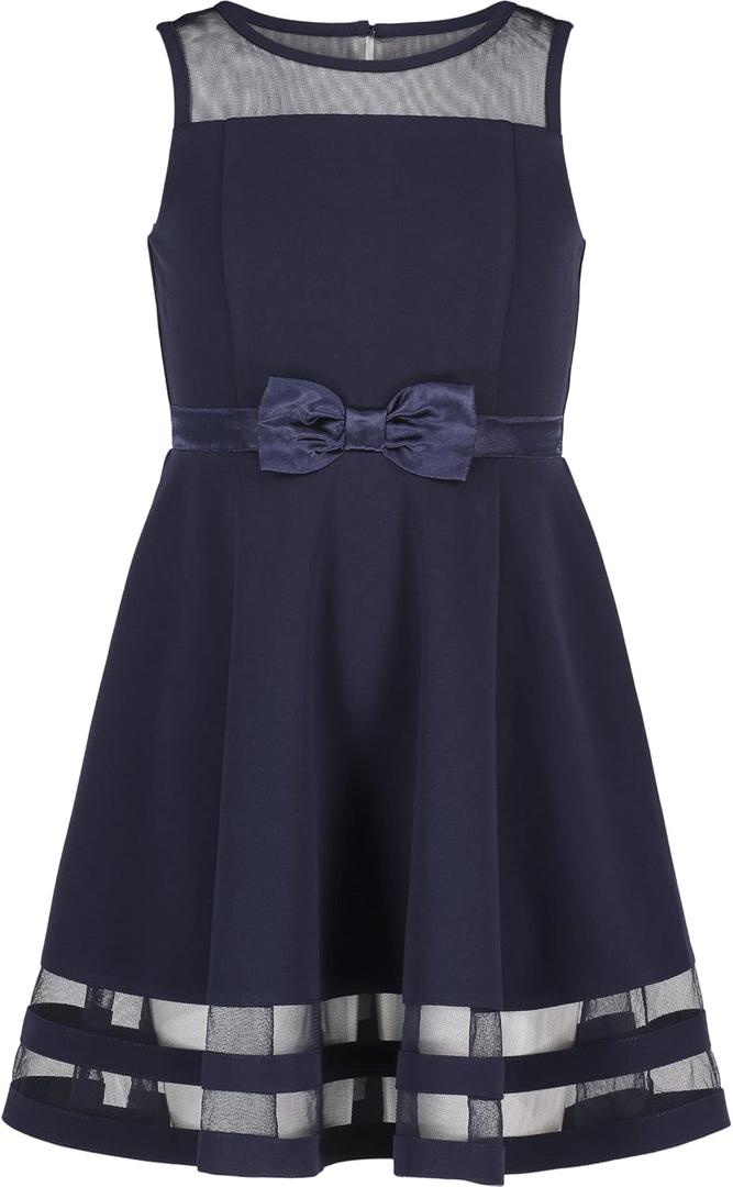 Calvin Klein Girls' Sleeveless Party Dress, Fit and Flare Silhouette, Round Neckline & Back Zip Closure (2T, Navy)