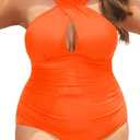 Daci Womens Front Cross Plus Size One Piece Swimsuits Tummy Control Keyhole Bathing Suits Swimwear (X-Large, Orange)