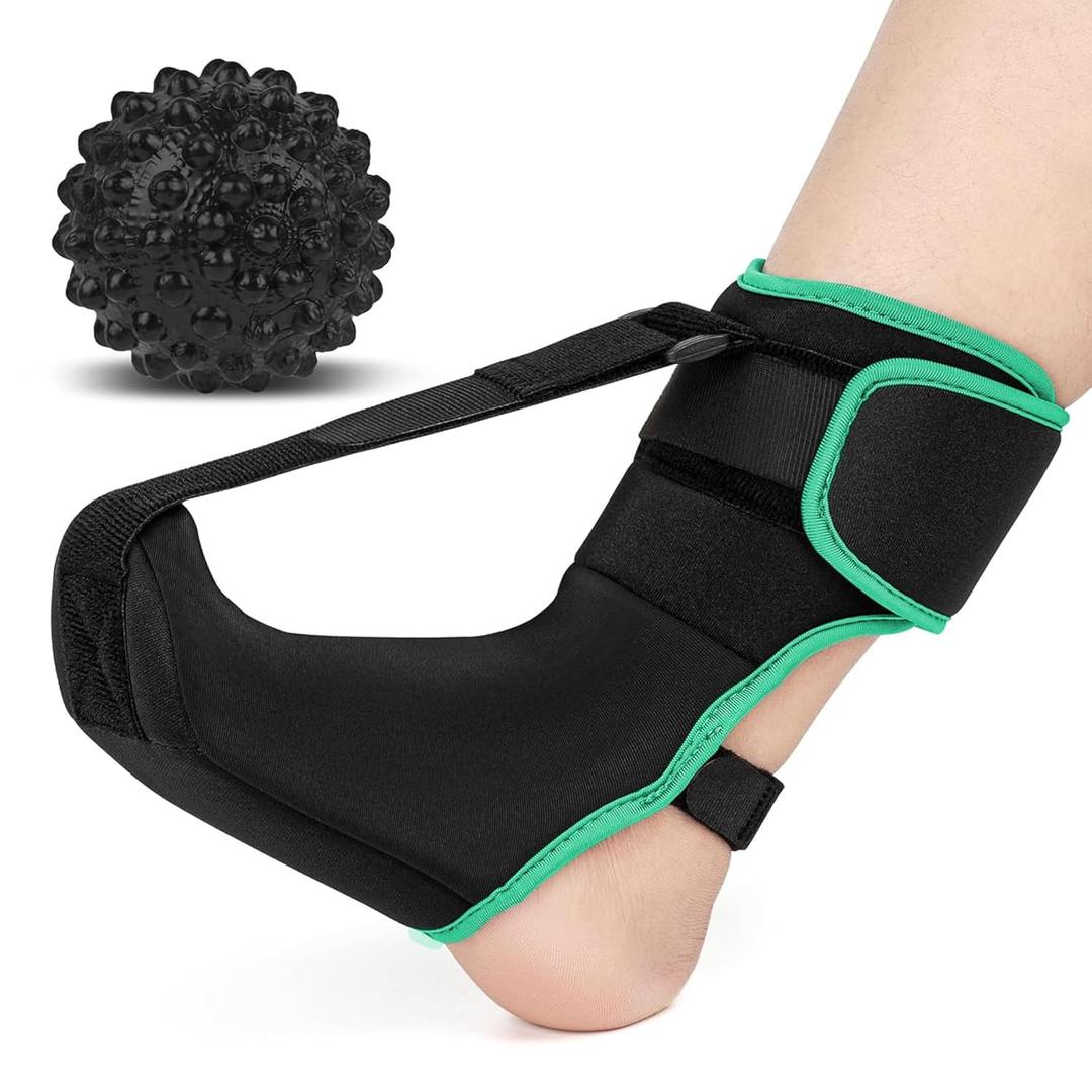 Plantar Fasciitis Night Splint Sock with Massage Ball for Plantar Fasciitis Relief, Soft & Comfortable Foot Brace for Achilles Tendonitis Heal Spur Foot-drop Flat-arch for Women and Men, Small-Green