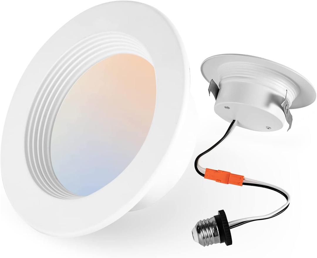 1 Pack 4 Inch LED Can Lights Retrofit Recessed Lighting, 5CCT 4 Inch Recessed Downlight Selectable 2700K-6000K Dimmable, 9W 630LM Recessed Lights with Metal Smooth Trim- ETL and Energy Star Certified