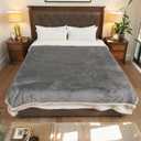 LaffyLo Electric Heated Blanket Twin Size 62 x 84, Fast Heating Blanket, Dual-Sided Flannel Sherpa, 10 Heat Settings, 1-12 Hour Auto Off, Machine Washable, Light Grey