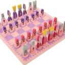TOYANDONA Wooden Chess Set, 11.8 inch Cartoon Travel Chess Set Pink Chess Board Game Set with Cute Chess Pieces for Kids and Adults