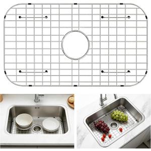GUUKIN Sink Protectors for Kitchen Sink Bottom, 24" x 12"Stainless Steel Sink Protector with Center Drain Hole, Sink Rack with Extra Replacement White Rubber Feet