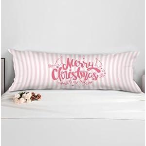 BNHJKFQZ Pink Striped Christmas 20x54 Body Pillow Cover with Zipper, Merry Christmas Decor, Coquette Preppy Pink Bow Xmas Striped Decorative Long Hug Pillow Cases for Bed Couch