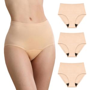 Washable Incontinence Leak Proof Underwear for Women Absorbent Panties Protective Briefs Postpartum 3 Pack (Beige M)