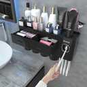 ihave Toothbrush Holders for Bathrooms, 4 Cups Toothbrush Holder Wall Mounted with Toothpaste Dispenser - Large Capacity Tray, 2 Cosmetic Drawers - Bathroom Storage & Bathroom Organizer (Black)