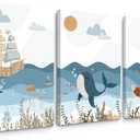 Ocean Nursery Wall Art Pictures Blue Nautical Canvas Art Beach Animal Wall Decor Baby Boys Room Wall Art Sea Whale Prints Ocean Nautical Poster for Nursery Baby Room 12x16 Inch Set of 3 Framed