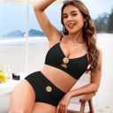 Pink Queen Women's 2 Piece Bikini Set 2026 Seashell Cutout Swimsuit High Waist Tummy Control Summer Beach Swim Bathing Suits (Black, XL)