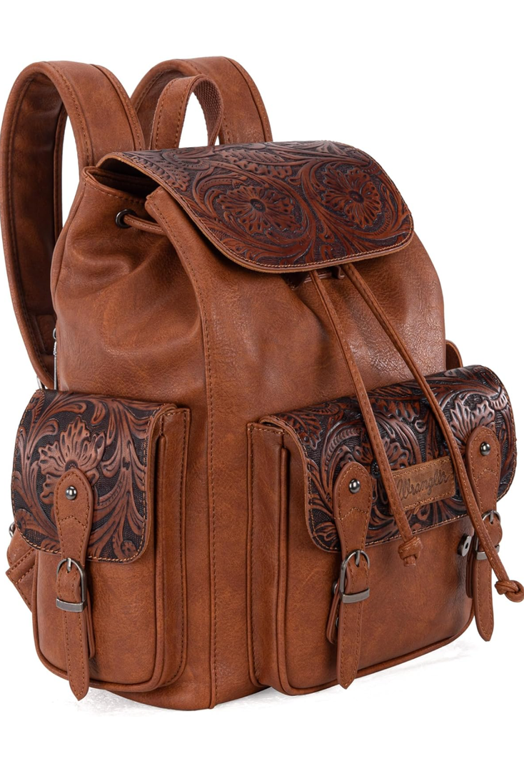 Montana West Wrangler Backpack Purse for Women Men Western Backpack Floral Tooled Travel Bag
