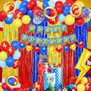 Cartoon Hedgehog Birthday Decorations for Boys,Blue Red Gold Fringe Curtains, Gold Circle Explosion Star Foil Balloon,Happy Birthday Banner