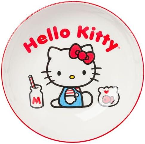 Silver Buffalo Sanrio Hello Kitty Milk and Goldfish Red and White Ceramic Dinner Pasta Bowl, 9 inches