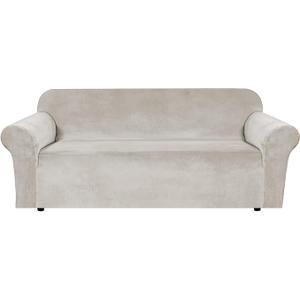 H.VERSAILTEX 1 Peice Stretch Velvet Sofa Covers for 3 Cushion Couch Covers Sofa Slipcovers Furniture Protector Soft, Crafted from Thick Comfy Rich Velour (Sofa 72"-90", Oatmeal)