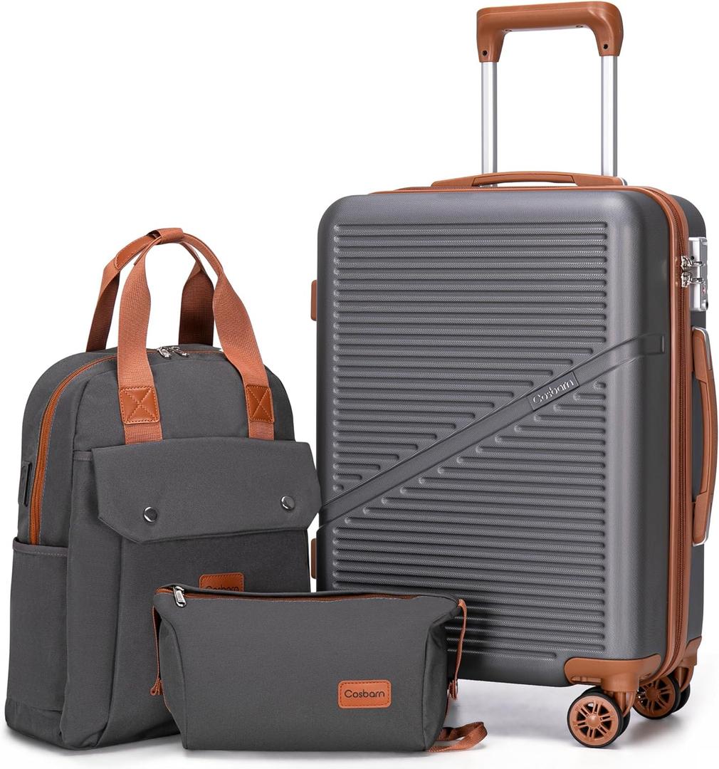 Cosbarn Carry On Luggage 22x14x9 Airline Approved, 20 Inch Carry on Suitcases with Wheels, ABS Lightweight Carry-on Luggage, Travel Suitcase Set with Wheels and TSA Lock (Grey)