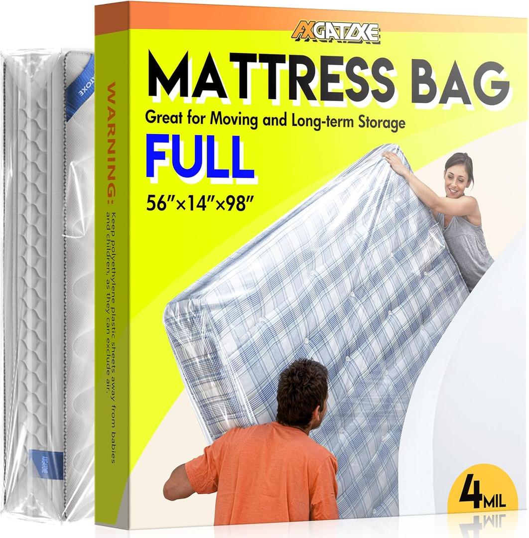 Plastic Mattress Bag for Moving Storage, Waterproof Mattress Cover, Mattress Protector for Moving Supplies - Full Size (4MIL) (Full - 1 pack)