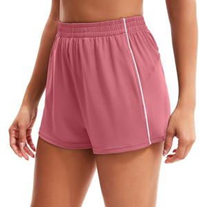 MathCat Womens Workout Shorts, Elastic High Waist Athletic Shorts with Pockets Stretchy Active Shorts for Running Sports Pink (Pink, L)