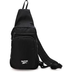Reebok Unisex Crossbody Sling Bags Compact Convertible Strap Cross Body Bag Travel Sling Bag - Gym & Travel Essential, Cosmos Black With White Logo 