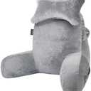 SLIGUY Reading Pillow for Sitting in Bed Couch Adult, Back Pillow with arm Support and Pockets, Adult Back Pillow Bed Chair for Bed Rest, Reading, Watching TV, Gaming for Boys and Girls Light Grey