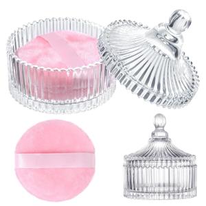 Large Body Powder Puff and Container, 3.54 Inch Women Powder Puff with Crystal Case for Dusting Powder, Pink