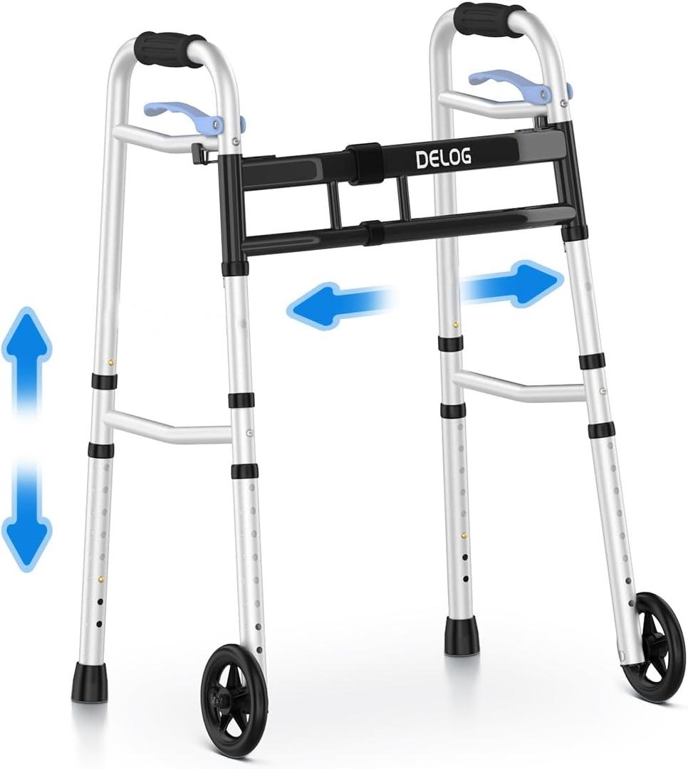 Delog Narrow Walkers for Seniors, Small Walkers for Seniors Tight Spaces Support Up to 350lbs, Standard Walkers for Adults (Black)