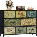 Furnulem 8 Drawer Dresser, Wide Fabric Chest of Drawers, Vintage Furniture for Bedroom, Living Room, Hallway, Closet Clothes Storage, Wooden Top (11.8"D x 39.4"W x 31.5"H (8 Drawers))