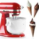 Ice Cream Maker Attachment for KitchenAid 4.5/5QT & 6QT Mixers, Frozen Ice Cream & Sorbet Gelato Maker for KitchenAid, 2 Quart, White, Not Dishwasher Safe