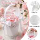 2 Pcs Flower Baskets for Wedding Ivory Flower Basket with White Satin Bowknot and Handle Metal Wedding Pails for Ceremony Petals Confetti Storage