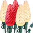 Brizled Red & Warm White Christmas Lights, 66ft 100 LED C9 Christmas Lights, Connectable Outdoor Faceted Strawberry Light String, 120V UL Certified Indoor Xmas Tree Light for Home Holiday Party Decor