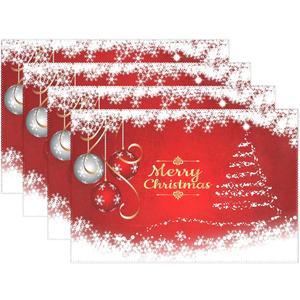 Merry Christmas Placemats Set of 4,Snowflake Ball Xmas Tree Heat-Resistant Kitchen Table Mats Washable Placemats Non-Slip Placemat for Dining Table, Office Party Home Decor