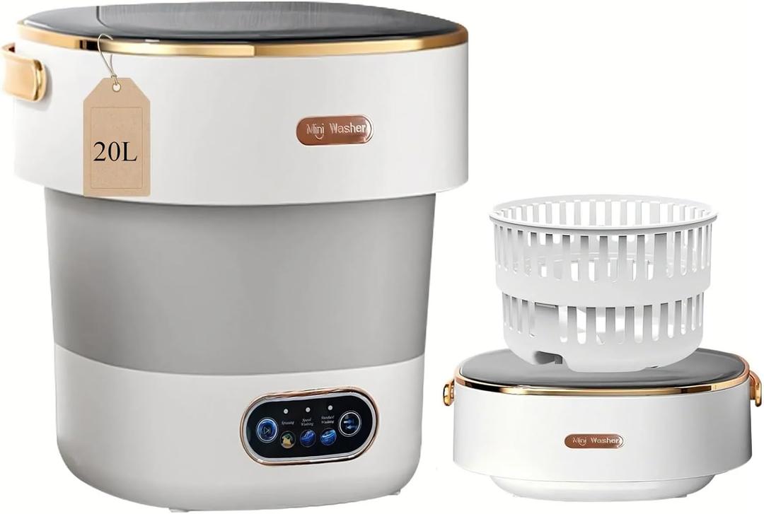Portable Washing Machine with Spin Basket, Upgraded 20L Foldable Mini Washer【5-Min Wash・3-Min Spin・1-Year Free Replacement】Small Washing Machine for Travel, Dorms, RVs, Camping (Gray)