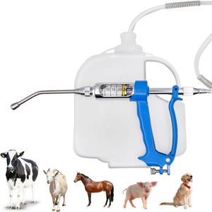 30ML Veterinary Metal Feeding Gun Adjustable Continuous Drench Gun Veterinary Medicine Dispenser with 2.5L Portable Tank Husbandry Autonomous Feeding Tool for Horses Cattle Pig Sheep