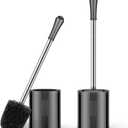 Compact Size Toilet Brush & Holder, 2 Pack, Stainless Steel Handle, Space Saving for Storage, Drip-Proof, Easy to Assemble, Black