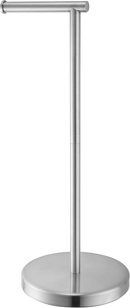 Toilet Paper Holder Stand SUS304 Stainless Steel Freestanding Toilet Wipes Dispenser Modern Bathroom Storage Floor Free Standing Toilet Tissue Roll Holder, Brushed Nickel Finish