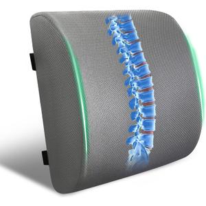 Lumbar Support Pillow for Office Chair and Car,Back Support for Office Chair,Charcoal Memory Foam Back Cushion with Breathable Mesh Cover,Double Adjustable Straps,Grey