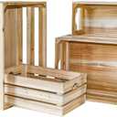 MACVAD Set of 4 Large Wooden Crates Unfinished Office Storage Crates, Decorative Wood Storage Crates for Display, Rustic Pine Wood Organizer Bin Basket for Kitchen Pantry Bathroom