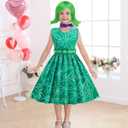 Girls Disgust Costume Dress Kids Green Fancy Dress up Halloween Carnival Party Cosplay Costume