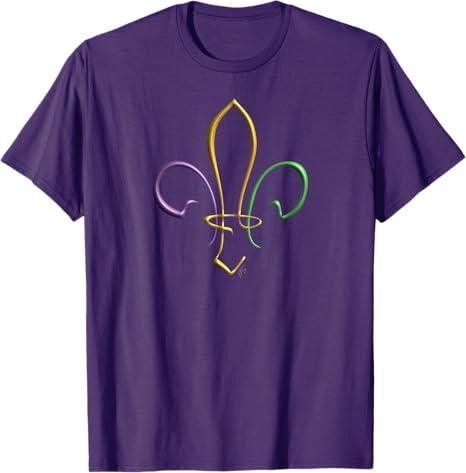 MARDI GRAS GOLD PURPLE GREEN FLEUR DE LIS T-Shirt, Size: M