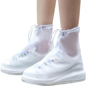 Rain Shoe Covers Waterproof for Men Women Shoe Boots Galoshes Protectors with Zipper Not-Slip Reusable Overshoes for Hiking Climbing Camping Cycling Rainy Day (XX-Large, White)