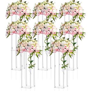 Geetery 8 Pieces Tall Acrylic Vase Wedding Centerpieces Clear Flower Stand Column Geometric Floral Vase Elegant Display Holder for Birthday Party Wedding Table Decorations (28 Inch)