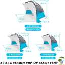 2-3 Person Large Instant Pop Up Beach Tent, UV Protection Portable Easy Setup Sun Shade Shelter, Extended Floor with 3 Ventilating Mesh Windows for Outdoor Camping Fishing (Light Blue)