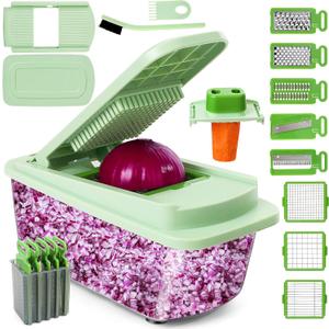 Vegetable Chopper 16-in-1 Multifunctional Kitchen Gadgets - 8 Blades Onion Chopper with Container, Food Spiralizer Slicer Dicer Grater Shredder, Vegetable Cutter for Salad/Coleslaw/Meat/Nuts