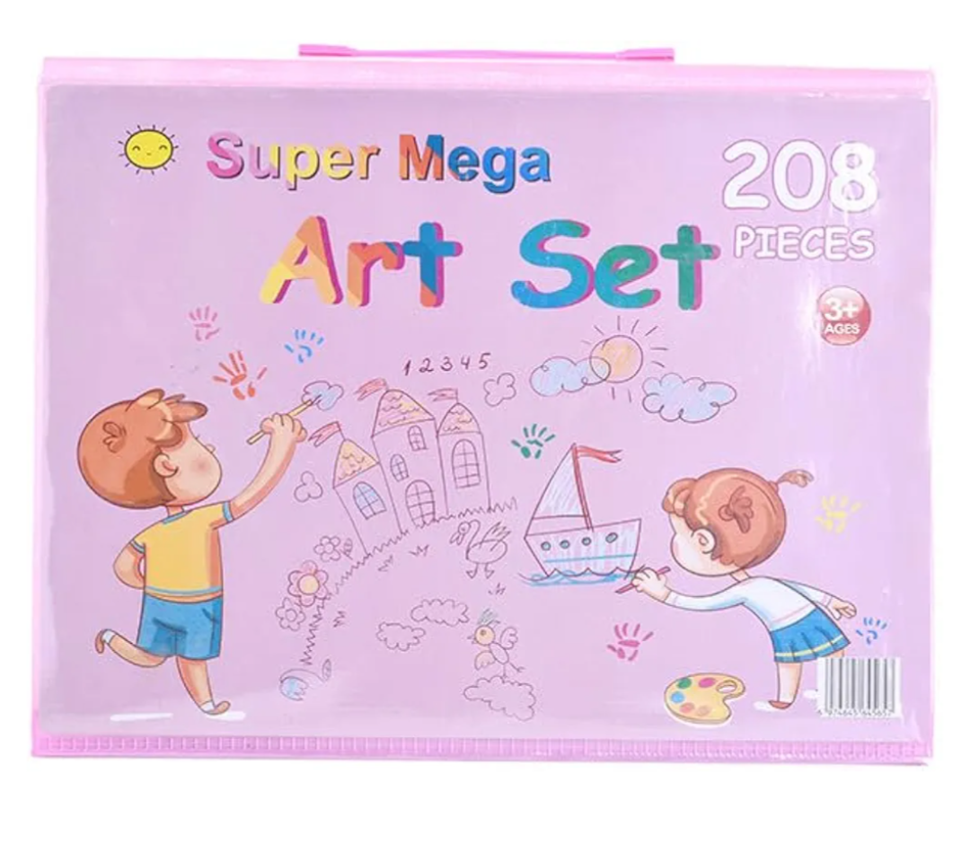 208-piece Drawing Set with Colored Pencils, Crayons, and Watercolors - a Stationery and Drawing Set.(208Pink)