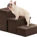 Love's cabin Dog Stairs for High Bed 18" H, Foldable Pet Stairs for Small Medium or Large Dogs Puppy with Storage for Bed or Couch, Cat Dog Steps Ramp with Zip up to 200 lbs, Coffee, 3 Steps (29.5"Dx17"Wx17.7"H)