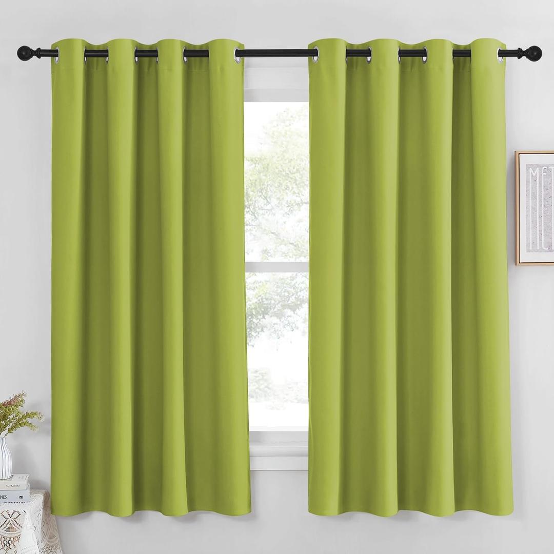 NICETOWN Blackout Curtain Panel 63 inch Long for Window - Thermal Insulated Solid Grommet Blackout Drape for Bedroom Living Room Kitchen (Single Panel, 52W x 63L, Fresh Green)