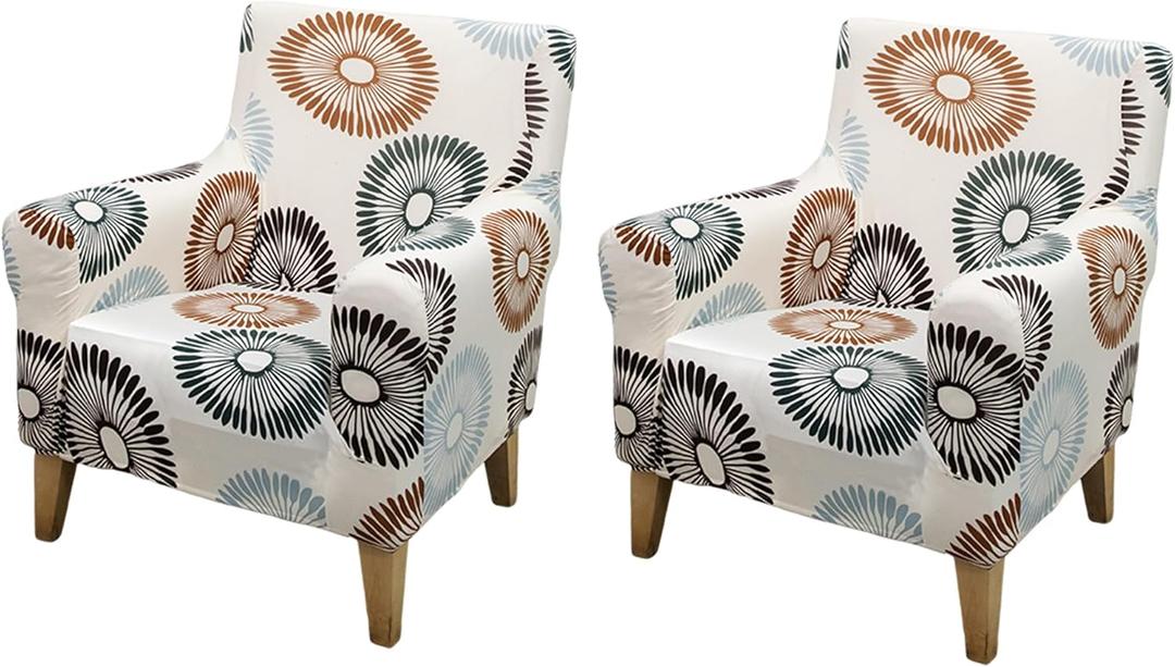 FUANGUI Banquet Armchair Slipcover Printed Chair Covers with Arms Stretch Club Chair Slipcover Soft Armchair Sofa Covers Anti-Slip Furniture Protector for Dogs Pets Home Living Room Decor (2PCS, 46)