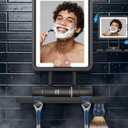 Shinowa Heated Shower Mirror Fogless for Shaving, 360° Adjustable Lighted Shower Mirror with 3 Color Modes, Rechargeable Anti Fog Shower Shaving Mirror with Large Storage Tray & Razor Holder, Black
