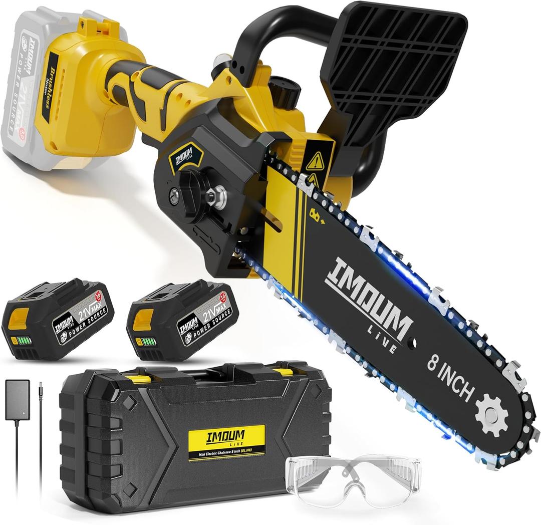 8 inch Mini Chainsaw Cordless, with 2X3.0Ah Large Batteries, Brushless Electric Handheld Chain Saw, Auto Oiler, Lightweight, Portable with Case, Powerful and Easy for Trimming and Pruning