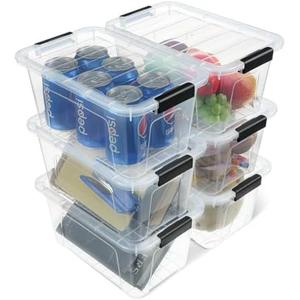 EOENVIVS Plastic Storage Bins with Lids 6 Pack, 7 Quart Storage Containers With Black Buckle Latch, Stackable Storage Organizers for Home Pantry Office Classroom Organization, Clear