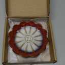 Ceramic Spoon Rest for Stove Top, Flower Cute Spoon Rest for Kitchen Counter, Cooking Spoon Holder for Kitchen Counter, Utensil Rest Spatula Rest Ladle Holder Tong Rest, 1 PC (Retro, Burgundy Red)