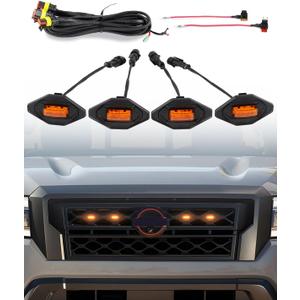 Seven Sparta LED Grill Lights Compatible with 2022-2024 Nissan Frontier S SV PRO-X PRO-4X SL Long Bed SV Hardbody Edition OEM Grille, Nissan Frontier Accessories (Amber Shell with Amber Lights)