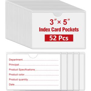 52 Pcs 3" x 5" Self Adhesive Index Card Pockets Label Pockets with Top Open for Loading, Clear Adhesive Pockets Labels Holders for Storage Bins, Library Card, Organizing(Index Card not Included)